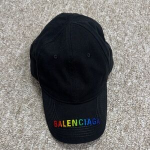Balenciaga Black Cap with Rainbow Embroidered Logo